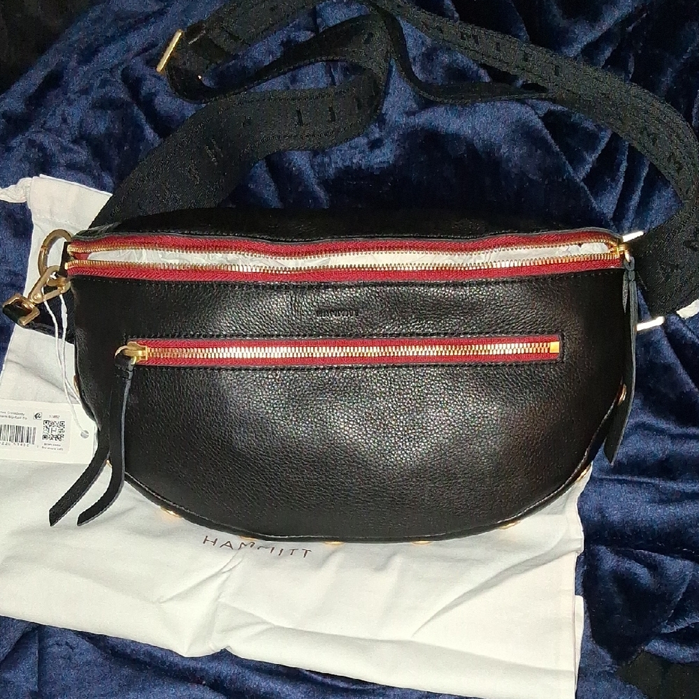 Hammitt Black Leather Bag with Red and Gold Details